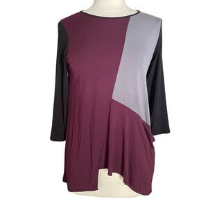 Comfy USA Asymmetric Colorblock Stretch Jersey Knit Camila Tunic Top Tee Sz S
